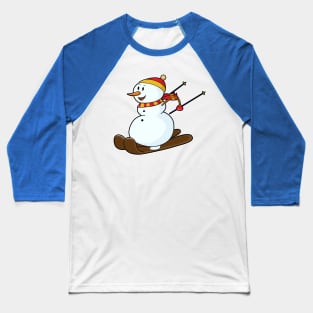 Snowman as Skier with Skis & Cap Baseball T-Shirt